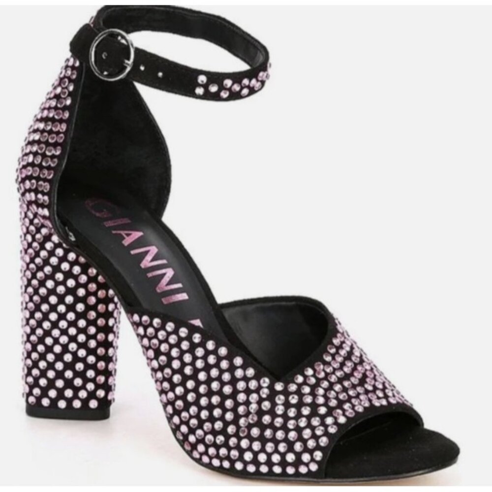 Gianni Bini Womens Size 7.5M Black Rhinestone High Heels Open Toe